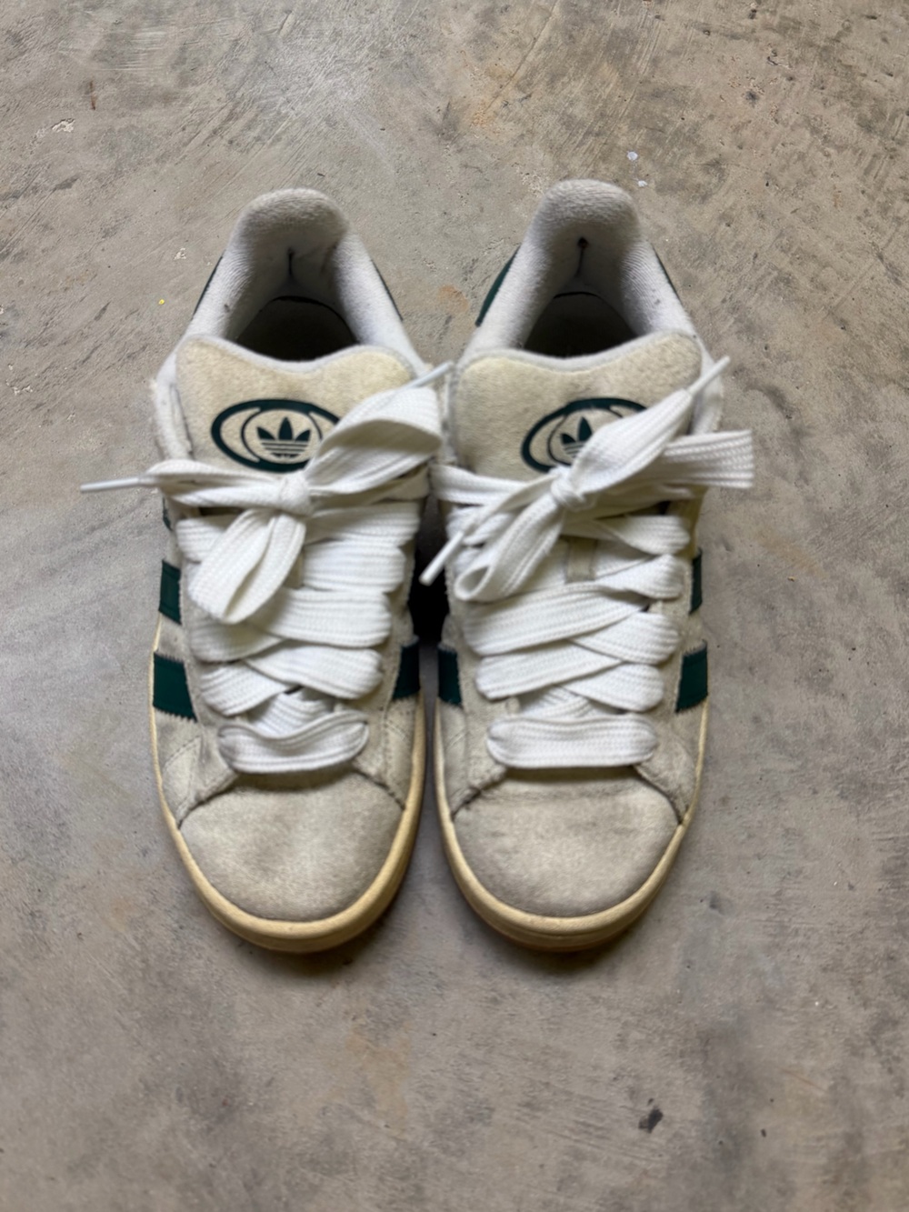 adidas Campus 00s White Sneakers with Green Stripes
